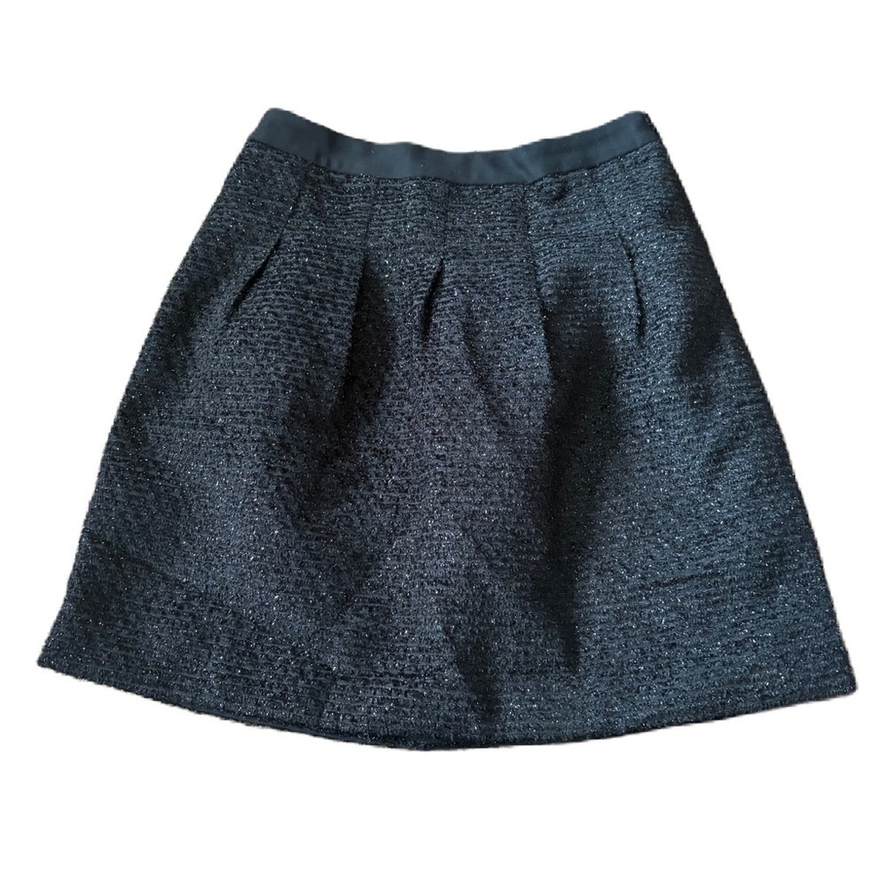 LOFT Textured Black A-Line Skirt 00 Petite Tweed Boucle Gray Mini